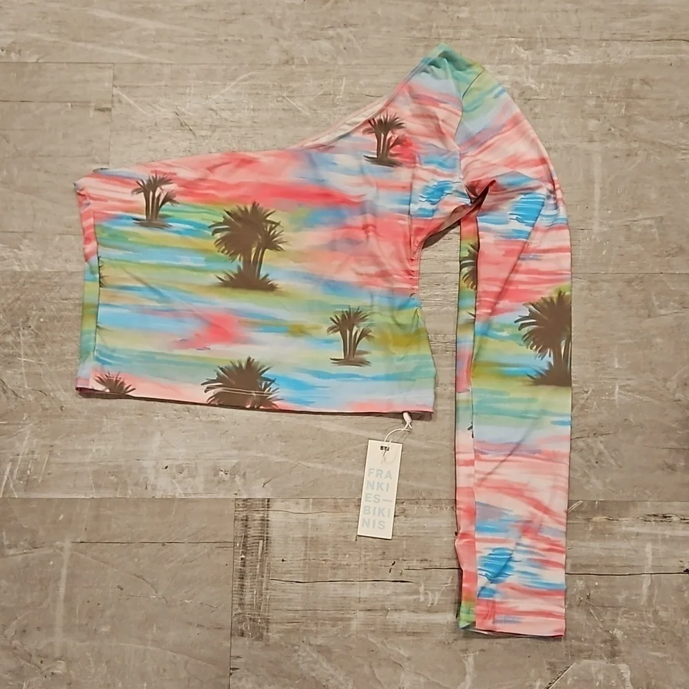 💕FRANKIES BIKINIS💕 Tina One Shoulder Bikini Top ~ Palmz Print Large L NWT